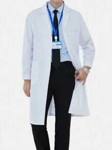 Camice medico a maniche lunghe, tessuto spesso, adatto per laboratorio, servizio alimentare, farmacia, clinica dentistica, salone di bellezza, per uomo, autunno, inverno, primavera - Bianco - Visualizzare 6