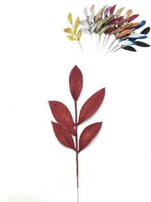 8pcs Christmas Wedding Decor Sparkling Golden Powder Artificial 6-Leaf Olive Leaves, Indoor Home Christmas Tree Wreath Decor, Photography Props, Winter Party, Christmas Decoration,Christmas