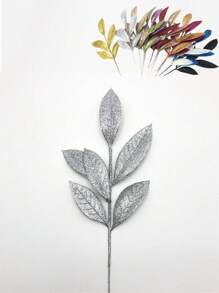 8pcs Christmas Wedding Decor Sparkling Golden Powder Artificial 6-Leaf Olive Leaves, Indoor Home Christmas Tree Wreath Decor, Photography Props, Winter Party, Christmas Decoration,Christmas