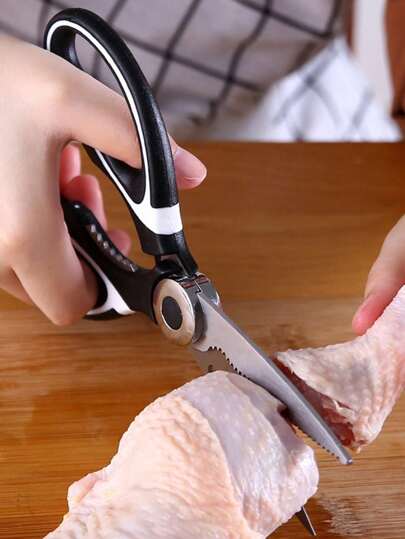 1Pc Black Stainless Steel Scissor And Panda Shaped Scissor Kit For Food & Bbq Cutting, With Plastic Handle For Kitchen Use