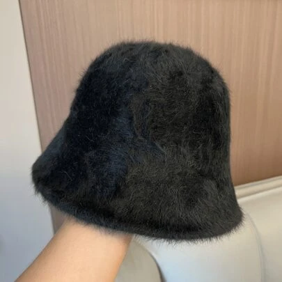 女士可调节兔毛装饰渔夫帽，可爱修脸，保暖百搭，适合秋冬季，头围较大