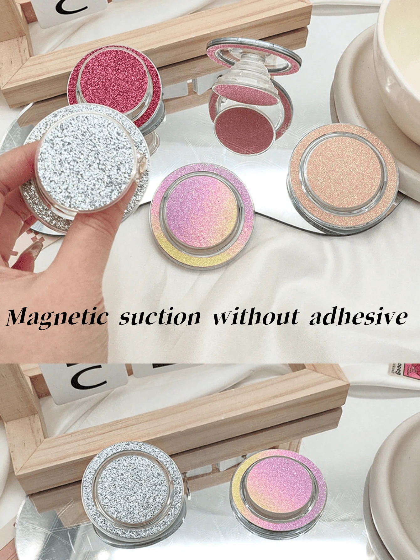 1 pieza Soporte magnético para teléfono con purpurina degradada (sin adhesivo), base de burbuja transparente, compatible con Apple Magsafe, soporte redondo plegable y expandible. (Solo teléfonos con función magnética pueden usarlo). Compatible con iPhone, teléfonos Android, regalo para cumpleaños, familia, amigos. Agarre de teléfono con empuje y tracción, soporte de teléfono, accesorios de teléfono.