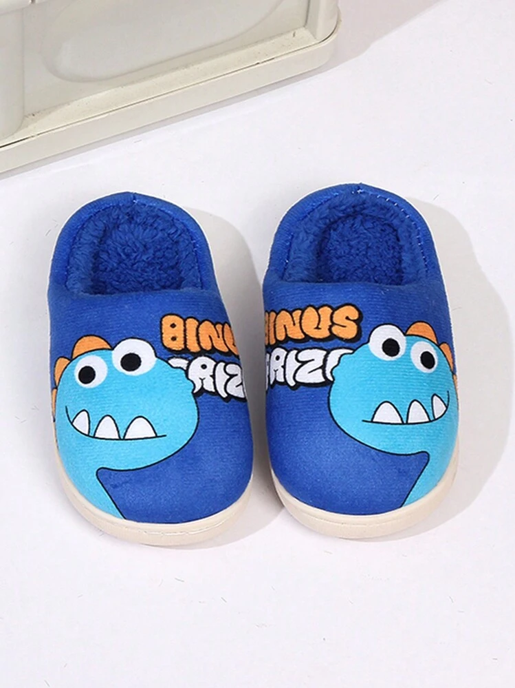 Nuevas pantuflas azules con diseño de dinosaurio de dibujos animados para niños y niñas, caliente y cómodo calzado de interior para invierno, suave, cómodo y ligero - Azul - Añade 8