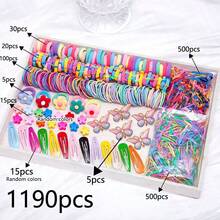 1190件套女孩闪亮蝴蝶发夹、花朵发圈组合套装 - 小花朵发爪、弹力发圈、发绳、不伤发发圈、发饰、日常发夹、发饰礼品 - 彩色 - 查看 4