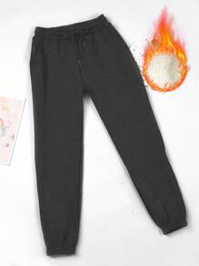 Womens High Waisted Fleece Sweatpants Drawstring Jogger Sweat Pants Cinch Bottom Workout Trousers - Black - View 2
