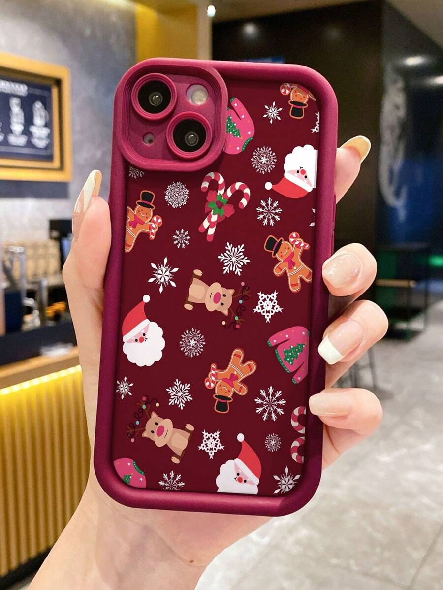 Ốp lưng điện thoại mềm họa tiết ông già Noel đính sequins nhiều màu sắc trang trí Giáng sinh màu đỏ tía tương thích với iPhone 16/15/XR/7P8P/P12ProMax/P13ProMax/P14ProMax/P13/P14/P11/P12/P14, Ốp lưng bảo vệ dày dễ thương và thời trang cho XS/S/XSMax/78GES2