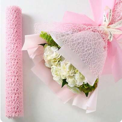 1 rollo de 11*108 pulgadas Papel de embalaje de malla jacquard coreana con flores huecas, suministros para florerías, papel de embalaje para ramos, suministros florales, adecuado para cumpleaños, bodas, embalaje de regalos del Día de San Valentín, Regreso a la escuela Día de San Valentín