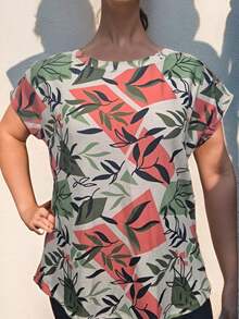 Women's Short Sleeve Printed Plus Size Blouse - G1 G2 G3 G4 G5 - Real Plus Size - PRINT 39 - 彩色 - 查看 2