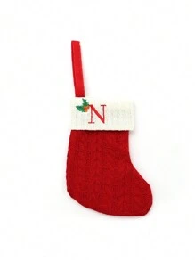 1 pièce Bas de Noël tricoté avec lettres, rouge, blanc et vert 3 couleurs, comprend 26 lettres anglaises. Peut être utilisé comme décoration de fête à la maison, ornement à accrocher au sapin de Noël ou au chevet, petit cadeau pour fête des fêtes, décoration d'Halloween - Multicolore - Voir 22