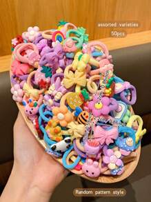 50 pezzi Lacci per capelli scrunchies stile cartone animato casuali, adatti per uso quotidiano