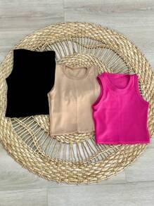 Kit 3 Cropped Tank Tops AnaRuga - 黑色-裸色-粉紅色 - 查看 1