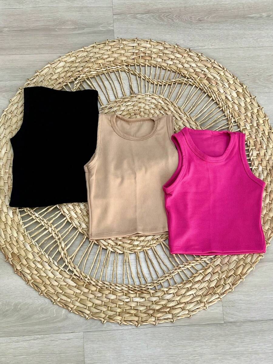 Kit 3 Cropped Tank Tops AnaRuga - 黑色-裸色-粉紅色 - 查看 1