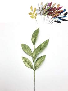 8pcs Christmas Wedding Decor Sparkling Golden Powder Artificial 6-Leaf Olive Leaves, Indoor Home Christmas Tree Wreath Decor, Photography Props, Winter Party, Christmas Decoration,Christmas