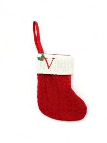 1 pièce Bas de Noël tricoté avec lettres, rouge, blanc et vert 3 couleurs, comprend 26 lettres anglaises. Peut être utilisé comme décoration de fête à la maison, ornement à accrocher au sapin de Noël ou au chevet, petit cadeau pour fête des fêtes, décoration d'Halloween - Multicolore - Voir 10