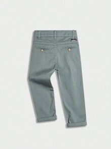 Young Boy Woven Letter Embroidered Casual Pants - Army Green - View 3