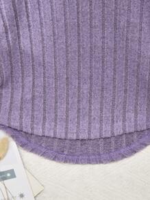 2 件女童户外旅行时尚休闲紫色条纹连帽长袖上衣和配套紫色条纹裤套装，秋季 - 紫色 - 查看 7