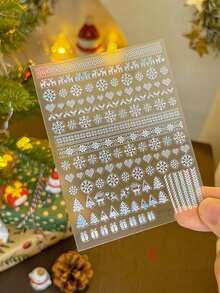 1 件圣诞雪花、蕾丝、心形、驯鹿、格子设计美甲贴纸（带粘合剂） - 彩色 - 查看 8