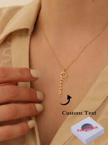 Custom Name Necklace For Women Personalized Vertical Letter Pendant Choker Stainless Steel Jewelry Gift Gold Chain Collar Stylish,Fall Fashion,Contracted,Simple,Casual,Vintage,Old Money,Cuties Custom,Personalized,Unique Ideal Gifts