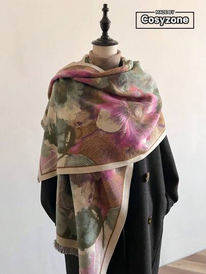 1 قطعة وشاح نسائي بطبعة زهرية جاكارد، وشاح باشمينا خفيف الوزن دافئ للاستخدام اليومي كإكسسوار للنساء