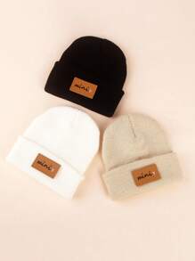 3 peças Bebê/Criança/Criança Tricotado Duplo Pom-Pom Proteção de Orelha Gorro Chapéus, Quente Cor Sólida Versátil Outono/Inverno