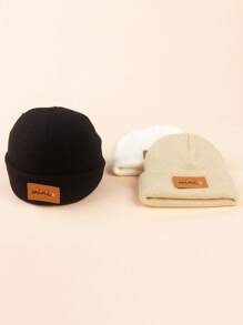 3 peças Bebê/Criança/Criança Tricotado Duplo Pom-Pom Proteção de Orelha Gorro Chapéus, Quente Cor Sólida Versátil Outono/Inverno