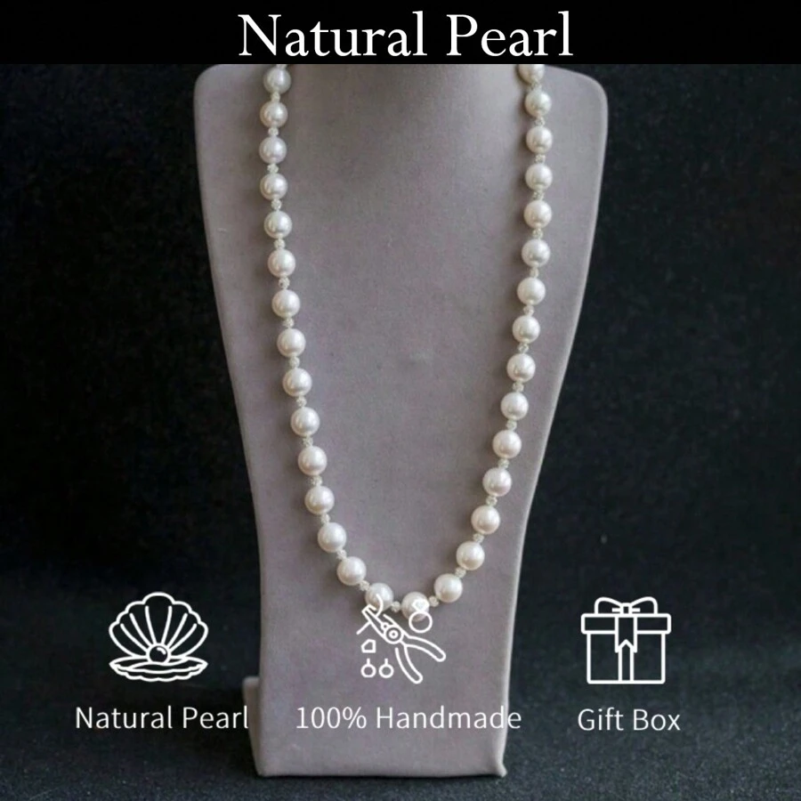 1入組天然淡水珍珠＆鑲嵌鑽石球形吊墜，配925銀扣，珍珠＆珠狀項鍊，男女通用首飾，手工製作，適用於新娘/母親節禮品，日常佩戴，男/女士禮品 - 60cm - 查看 1