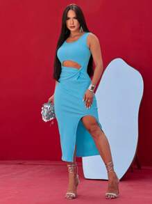 Women's Ribana Dress With Straps And Slit - 淺藍色 - 查看 8