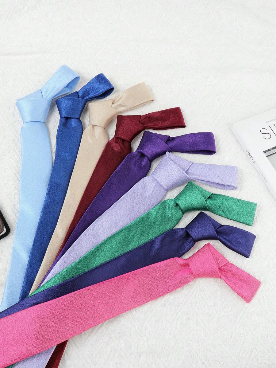 1pc Solid Color Casual Woven Tie, For All Seasons - Purple - View 1