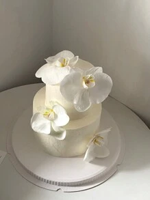 10/6入 白色蘭花蛋糕裝飾插卡，仿真花蛋糕裝飾，逼真觸感，適用於婚禮生日派對裝飾，DIY配件 - 白色 - 查看 5