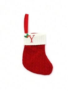 1 pièce Bas de Noël tricoté avec lettres, rouge, blanc et vert 3 couleurs, comprend 26 lettres anglaises. Peut être utilisé comme décoration de fête à la maison, ornement à accrocher au sapin de Noël ou au chevet, petit cadeau pour fête des fêtes, décoration d'Halloween - Multicolore - Voir 20