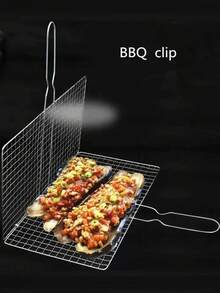 1pcsStainless Steel BBQ Grill Basket - Foldable, Durable Metal Mesh Clip For Fish & Vegetables, Perfect For Outdoor Cooking