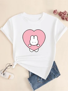 Women's Cute Rabbit T-Shirt Blouse Premium Casual Style - 白色 - 查看 1