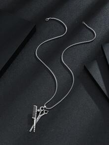 1 件欧美风格不锈钢剪刀和梳子吊坠项链，适合男士，适合日常佩戴和正式场合 - 銀色 - 查看 2