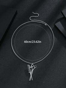 1 件欧美风格不锈钢剪刀和梳子吊坠项链，适合男士，适合日常佩戴和正式场合 - 銀色 - 查看 3