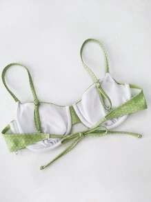 New Soft Padded Underwire Polka Dot Adjustable Strap Lace-Up Back Bikini Top For Women, Sexy Beach Swimwear Summer