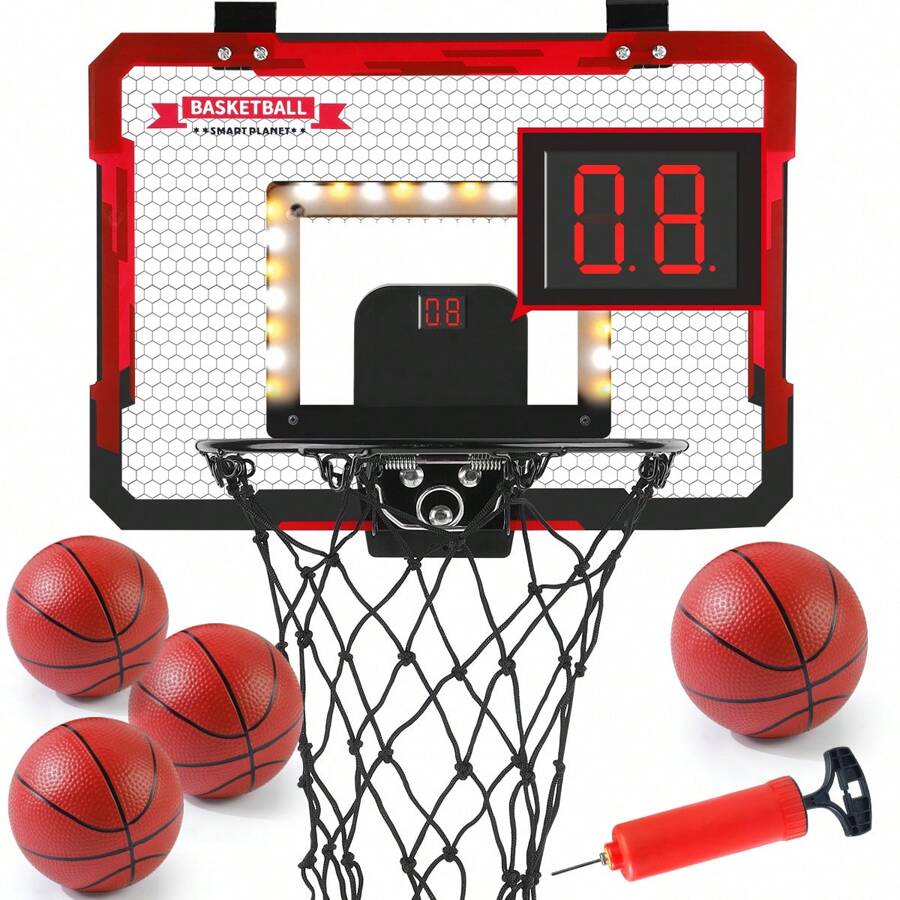 室内篮球架，带 2 个球和电子记分牌的 LED 灯迷你篮球架，室内篮球架，篮球礼物 5 6 7 8 9 10 11 12 岁青少年，万圣节/圣诞节/感恩节礼物