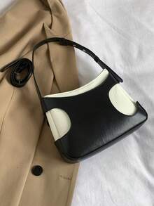 Túi đeo chéo thời trang nữ Color Block, Túi vuông dung tích lớn màu đen và trắng - Đen và trắng - Xem 3