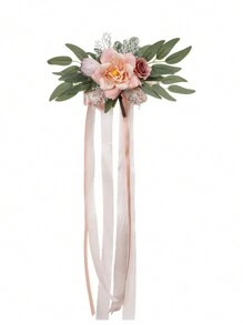 1 Stück Autospiegeldekoration für Hochzeit, Eukalyptus Blume für Stuhlrücken, Hochzeitsdekoration Flur, künstliche Rosenblume für Bambusstühle, Hochzeits- und Feiertagsdekoration Schleife, Hochzeitsauto Blumen