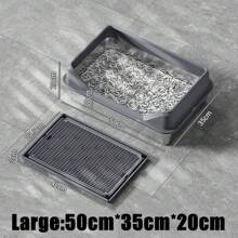 Eingeschlossene Edelstahl Katzentoilette mit Deckel extra große Katzentoilette für große Katzen XL Metallsteintablett mit hohen Seitenwänden, nicht klebrig, auslaufsicher, leicht zu reinigen