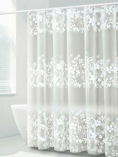 1pc Floral Pattern Shower Curtain, Modern PEVA Waterproof Shower Curtain For Bathroom Home Bathroom Decor Fall Decor Bathroom Accessories Back To School