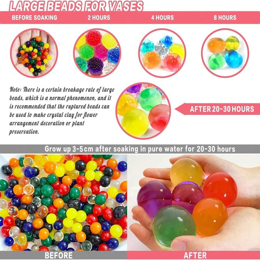 200pcs Large Size Water Gel Beads, Mixed Size Flower Vase Filler For