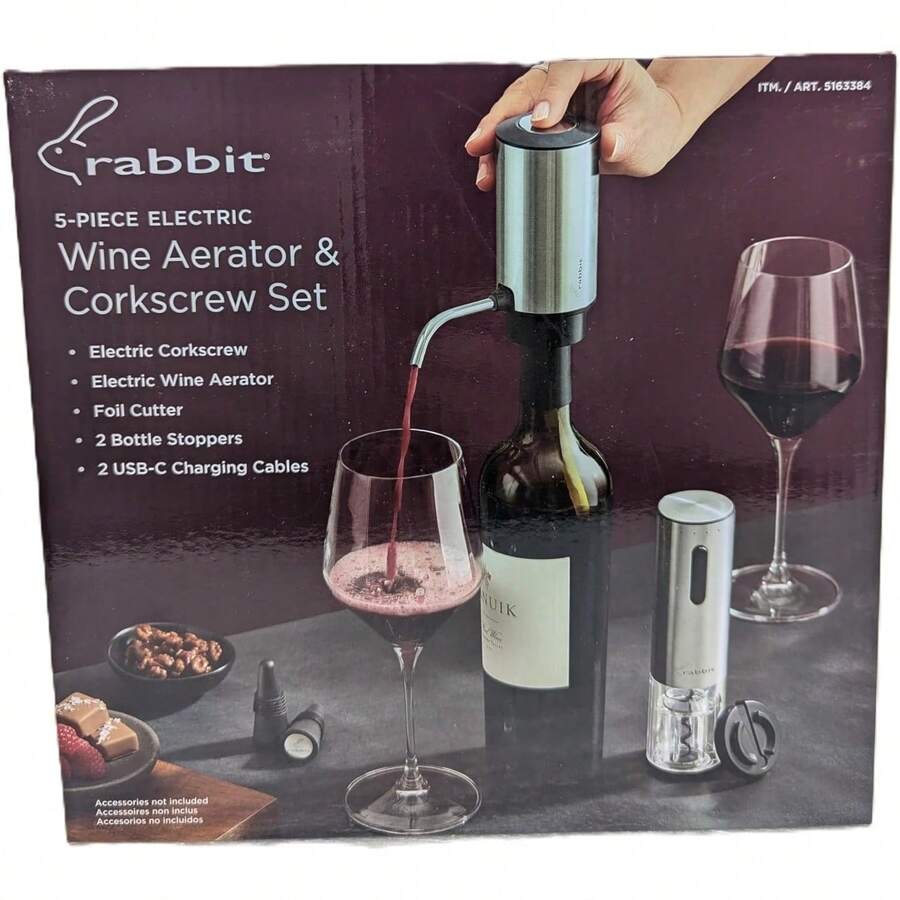 Rabbit 5 Piece Electric Wine Aerator And Corkscrew Set - Multicolor - View 1