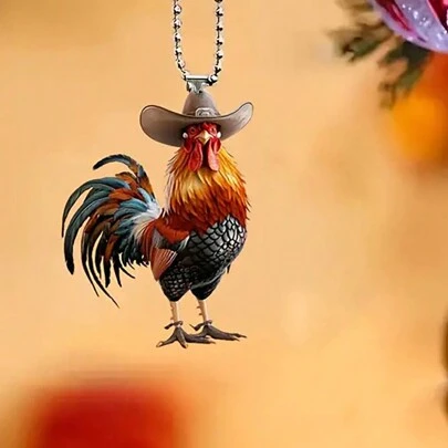 1 pièce Décoration de voiture à suspendre, sac à dos, porte-clés, fournitures de fête, décoration de maison, de chambre, murale en forme de chapeau de cowboy de coq en acrylique 2D
