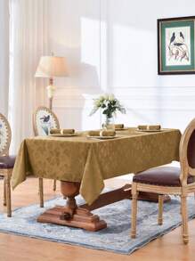 1pc Water-Repellent, Splash-Proof Jacquard Rectangular Tablecloth With Fallen Leaf Pattern, Thickened Fabric Tablecloth Suitable For Dinner, Party, Holiday - Brown - View 3