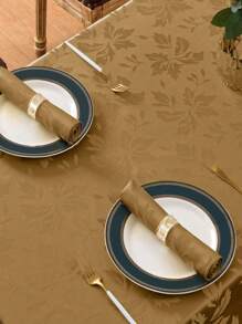 1pc Water-Repellent, Splash-Proof Jacquard Rectangular Tablecloth With Fallen Leaf Pattern, Thickened Fabric Tablecloth Suitable For Dinner, Party, Holiday - Brown - View 5