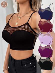 5pcs/Set Women Mesh Breathable Sexy Crisscross Front Closure Bra Lingerie