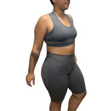 Kit With Top And Shorts Fitness Gym Summer Crossfit Comfortable Training - Xám - Xem 3