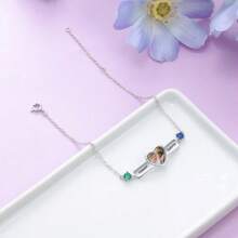 Pulsera de barra con nombre grabado personalizado, con piedra natal, foto personalizada de recuerdo en forma de corazón, regalos para mujeres