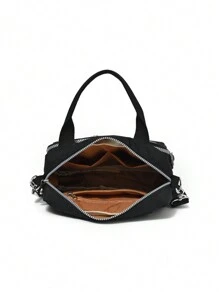 女士手提包单肩包多口袋拉链尼龙防水小号单肩包 - 黑色 - 查看 7