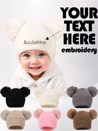 Personalised Baby Hat, Double Pom Pom Hat,Baby Hat Custom Name Newborn Beanie For Toddler Hat Baby Girl Kinds Hat